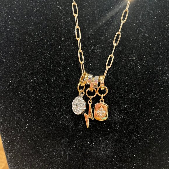 Park Lane FENDER Removable Charms Necklace ~ Gold/Silvertone CZs Lightning Bolt - Picture 2 of 3